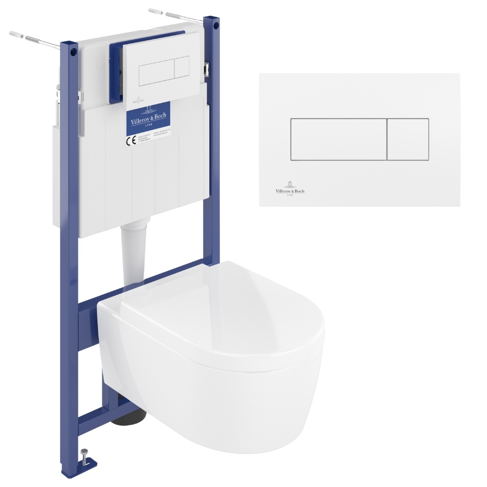 Product cut out photo of Villeroy & Boch Avento Wall Hung WC & ViConnect Pro S 1.12m Toilet Frame in White 92122868 5656HR01